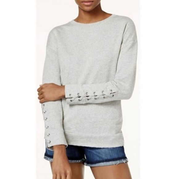 JOE'S JEANS gray sweatshirt Miaya Lace-Up sleeves‎ distressed ASO TV S - Picture 9 of 9